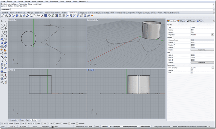 Rhinoéros 3D Interface utilisateur 4 vues